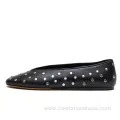 Black Leather Studded Ballet Flats